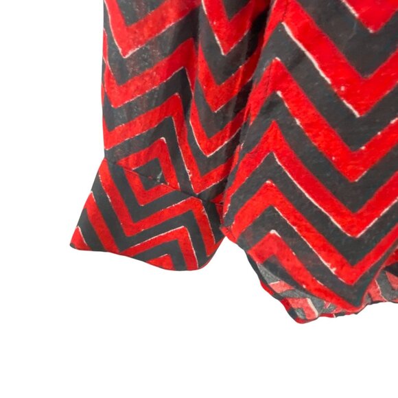 Lauren Ralph Lauren Red Black Chevron Blouse PL Long Sleeves Cotton Blend Office - Picture 5 of 9
